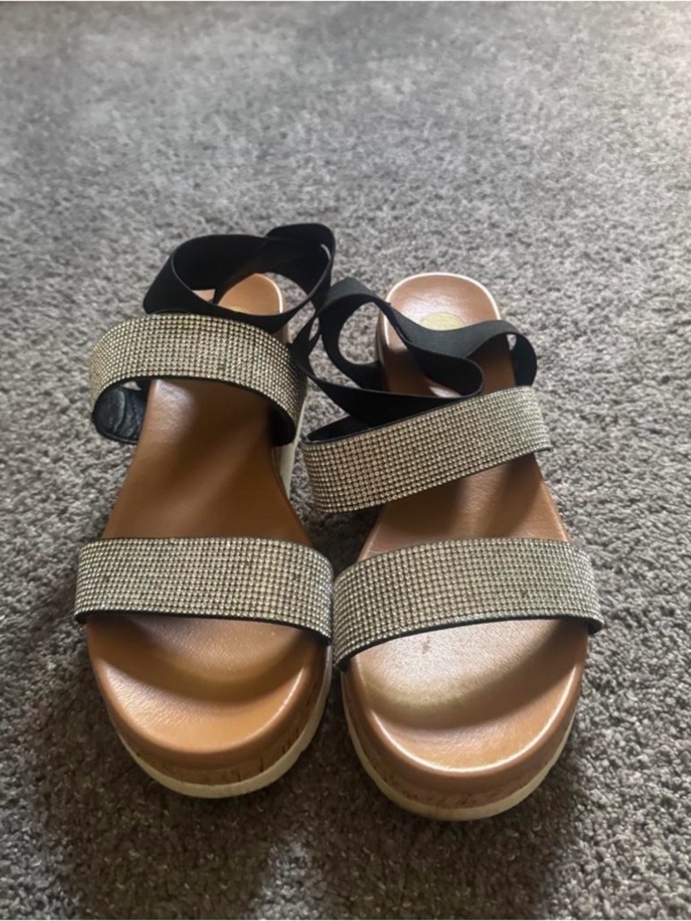 Women's Rhinestone Platform Sandals - Black Straps